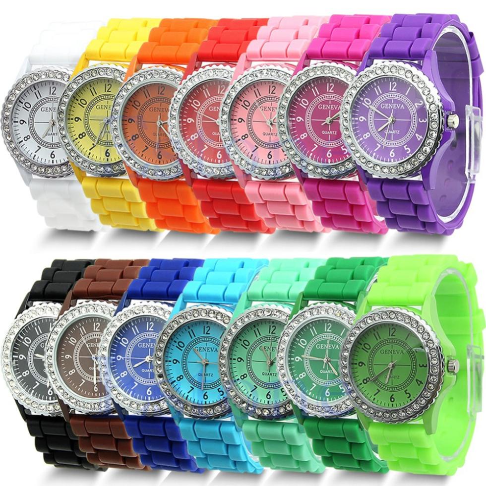 Free Shipping 14 colors Fashion Silicone GENEVA Watch Hot Selling Women Dress Watch Women Rhinestone Watches