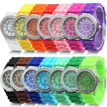 Free Shipping 14 colors Fashion Silicone GENEVA Watch Hot Selling Women Dress Watch Women Rhinestone Watches 1piece