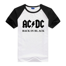 ACDC Black In Back Hip Hop Tee Shirt Homme Short Sleeve Patchwork Slimi Fit Tshirt Round Neck Lycra Brand Clothes Summer 2016