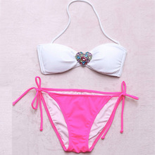Jewelry Bandeau Padded Bra Push Up Sexy Swimwear Bikini Set Bathing Suit 2015 Summer Free Shipping