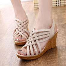 new 2016 Hot Elegant Sandals For Woman Women’s High Platforms Cut Outs Pattern Checkered Belt Gladiator Sandal XWZ275