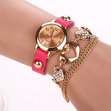 Cheap EA14 Women Faux Leather Rhinestone Heart Shaped Bangle Bracelet Dial Wrist Watch