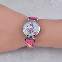 Cartoon watch kid thin strap quartz wristwatch hello kitty mini style popular 2016 pink&red hellokitty Clock montre enfant