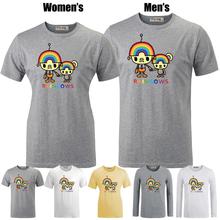 Cute rainbow Robot family Funny Pattern Printed T-Shirt Men’s Boys Graphic Tee Tops Grey White