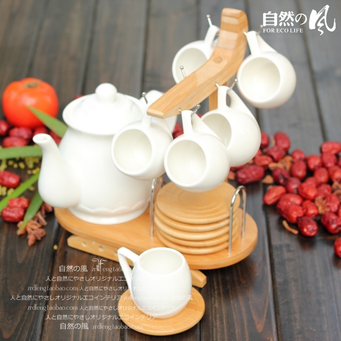 free shipping high quality Natural natural ceramic japanese style bamboo tea set hanging teacup teapot 6