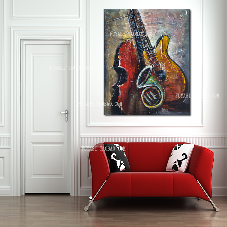 Hand-painted oil painting living room bedroom home guitar painting abstract musical cafe entrance American decorative painting(China (Mainland))