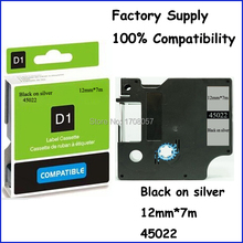 White on Silver 12mm*7m Factory Supply Adhesive Compatible Dymo D1 Labeler Silver Cassette 45022(Freeshipping)