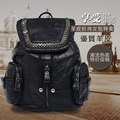 Edgy Rivets Drawstring Flap Bag Women Trendy New Sheepskin Patchwork Casual Backpack Fashion All match Bag