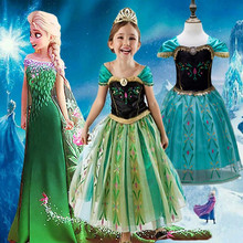 Girls Fever Anna Elsa Dress Popluar White Snow Of Queen Ice Princess Costume Kids Party Girls Cospaly Clothing Elza Ana Dresses