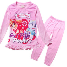 Hot Sale 100% Full Cotton Princess Girls Pajamas Pink Long Sleeve Sleepwear Dog Homewear For Baby Girl Pyjamas With Flower End