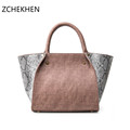 2016 Winter Serpentine Leather Tote Bag Women Trapeze Fashion Designer Handbags High Quality Ladies Bags Vintage