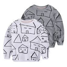 ins** bobo* choses** hot sale 2016 unisex baby kids house printed cotton T shirt children fashion spring top sweatshirt cloth