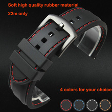 Watch band 22mm Black Silicon Rubber Waterproof Divers Watch Strap Band Red Thread Size Free Shipping