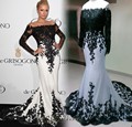 Luxury Long Prom Dress 2016 Sheer O Neck Long Sleeves Black Lace Appliques Plus Size Hot