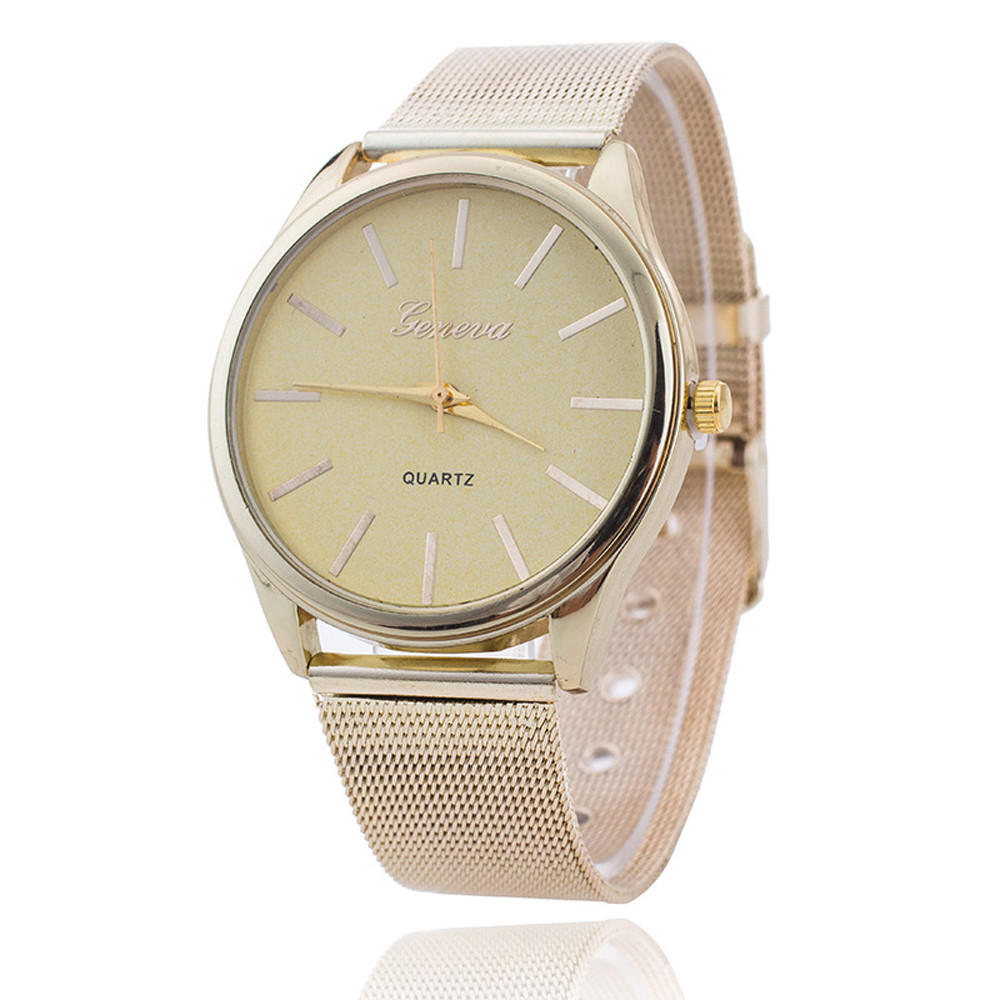 Gold Quartz Wrist Watch Luxury Mesh Stainless Steel Band Ladies Watch 