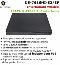 English Version NVR DS-7616NI-E2/8P 16CH 2SATA 8PoE Network Interfaces Network Video Recorder for HD CCTV System support upgrade