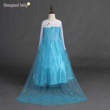 2016 Summer Style Girl Dress Princess Elsa Dress Children Halloween Snow Queen Cosplay Costume Baby Toddler