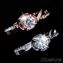 Women’s Fashion 9K Silver Plated Zircon Rhinestone Wedding Party Band Ring