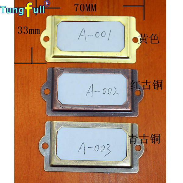70x33mm Antique Brass Box Drawer Label Holders Library Display