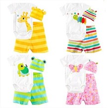 2016 Hot Fashion Summer Newborn Baby Boys Clothing Cotton Baby Girls Clothes Unisex Sets 3Pcs Romper