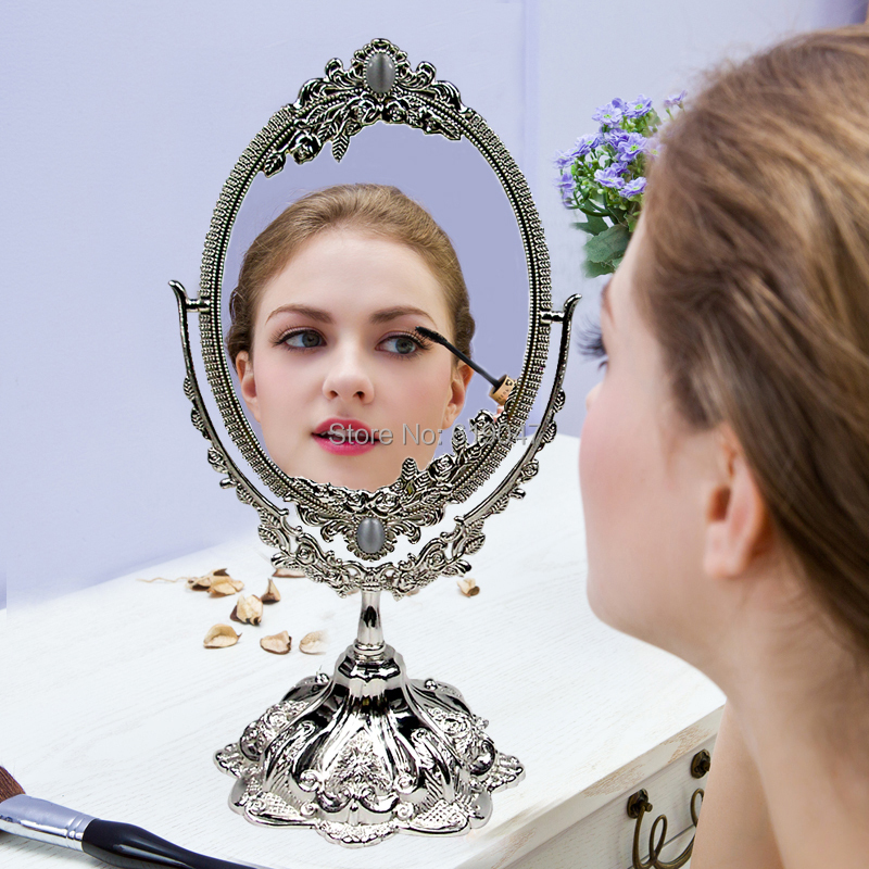 Royal Style Metal Frame Double sided Rotatable Desktop Makeup Vanity