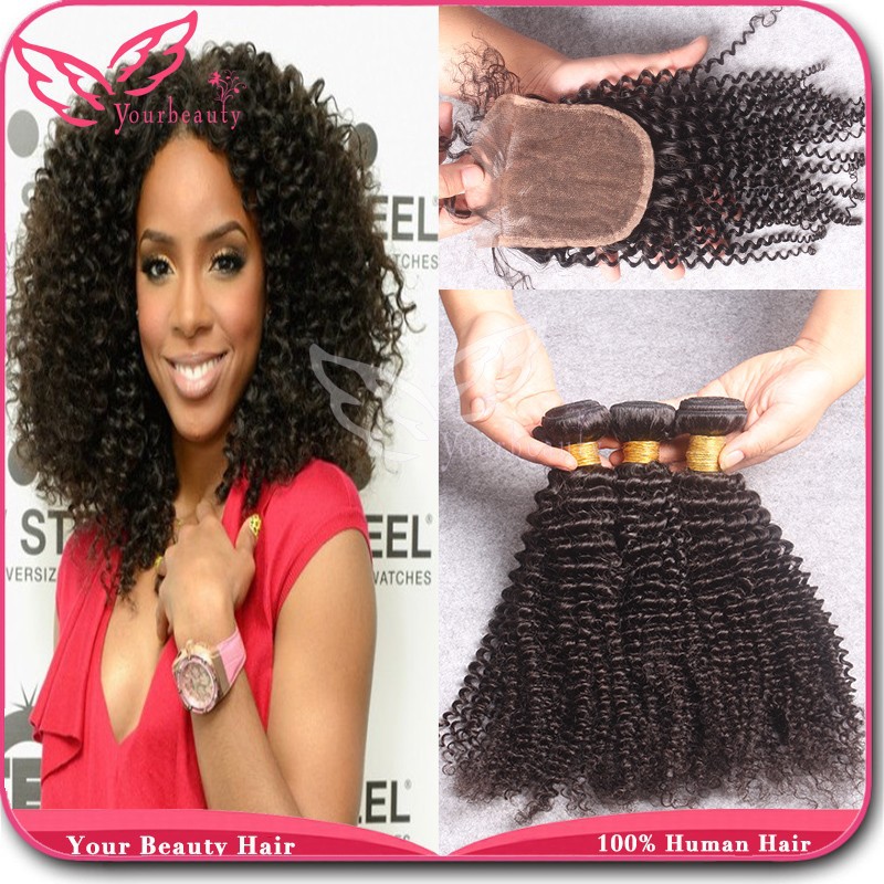 Malaysian Kinky Curly Hair Lace Closure With Bundles,Virgin Malaysian Kinky Curly With Closure,Human Hair 3 Bundles With Closure