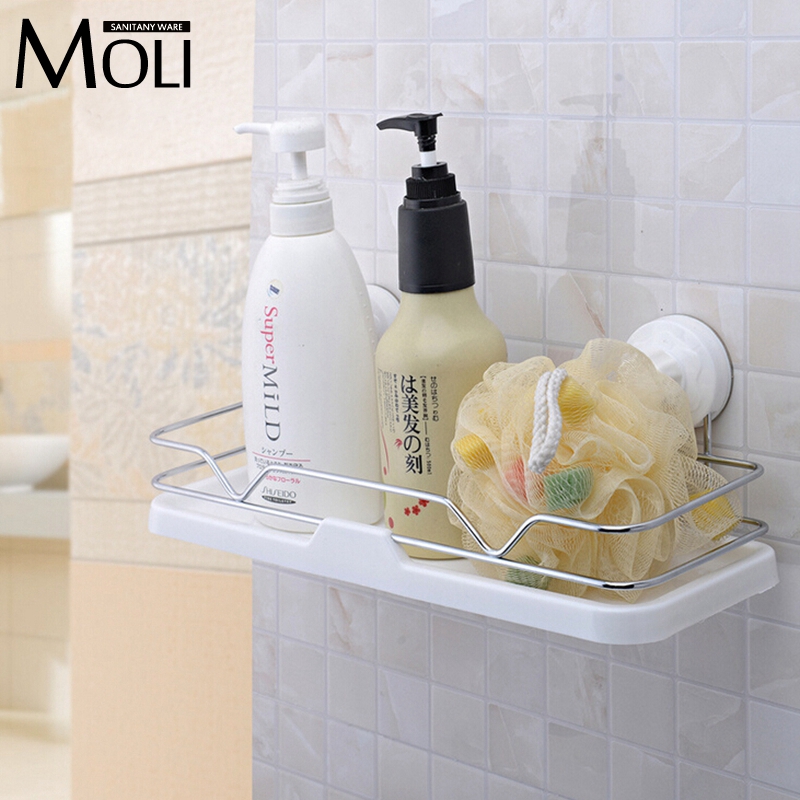 Wall mounted powerful suction kitchen bathroom shelf single layer shower storage holder sucker rectangle bath shelves