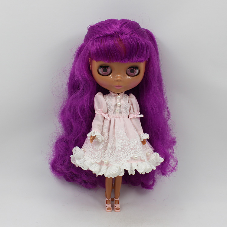 Blyth doll nude bjd 1/6 body doll Black cloth doll purple long hair with bangs  bjd fashion doll
