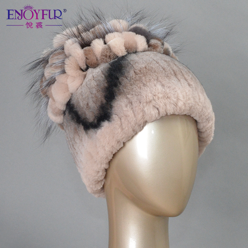Sale 2015 winter beanies fur hat for women knitted rex rabbit fur hat with fox fur