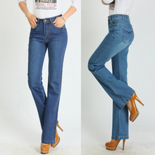 free shipping new arrival autumn Spring light blue high elastic waist slim bell-bottom jeans plus size female denim trousers