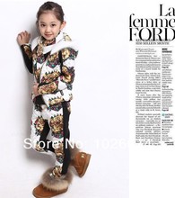 2015 Hot Sale NEW Arrival Children Girl Clothing Set Three piece Tiger Head Vest T shirt