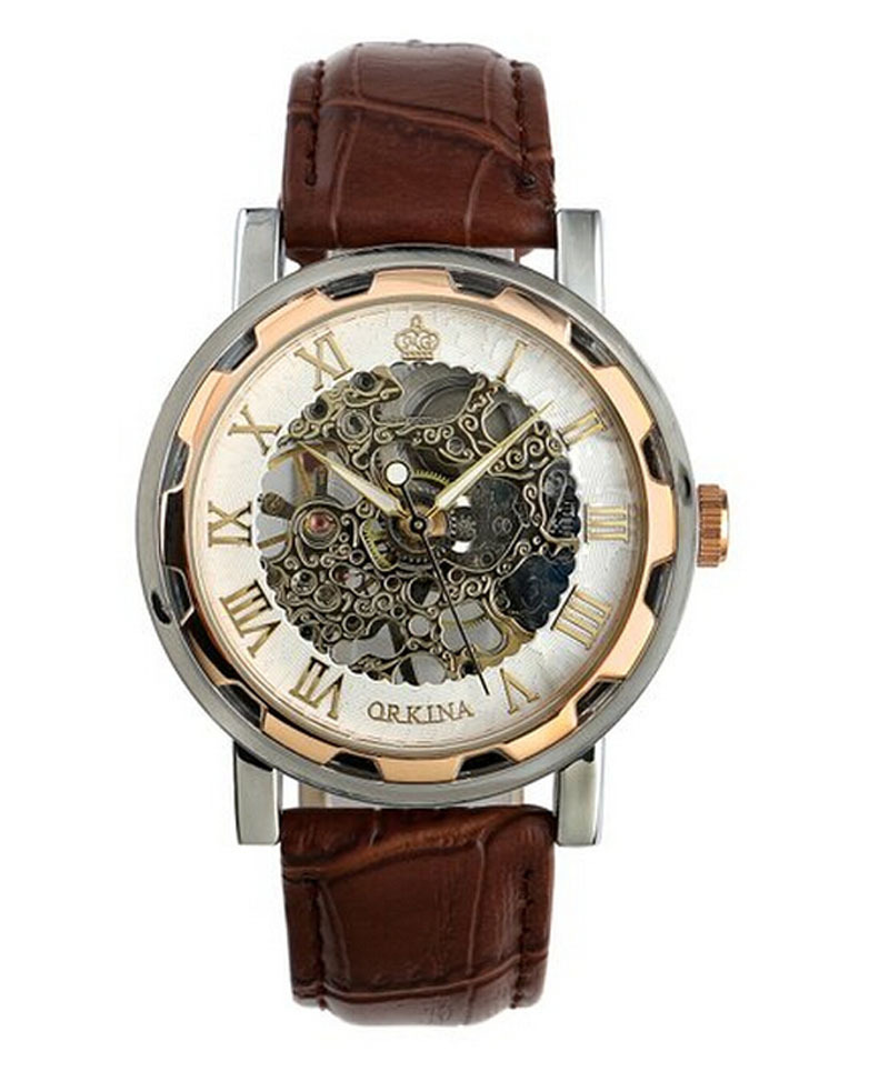 2016 New Luxury Skeleton Mechanical Wrist Watch high quality man watches PU Leather Band Clock Male