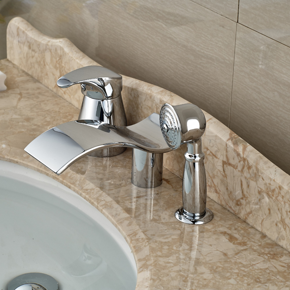 .com : Buy Single Handle Widespread Waterfall Bathroom Tub Faucet ...