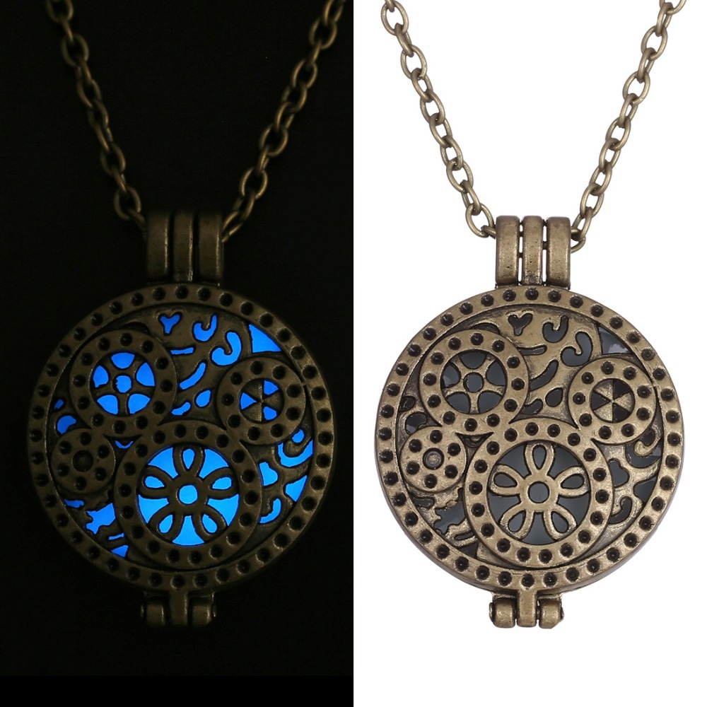 Glowing Steampunk Necklace Magical Fire Fairy Glow In The Dark Necklace Aqua Large Locket 2015 Brand