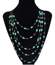 1pc fashion jewelry womens vintage multilayers tassels necklace ethnic gypsy colar turquoise crystal beaded bib choker necklaces