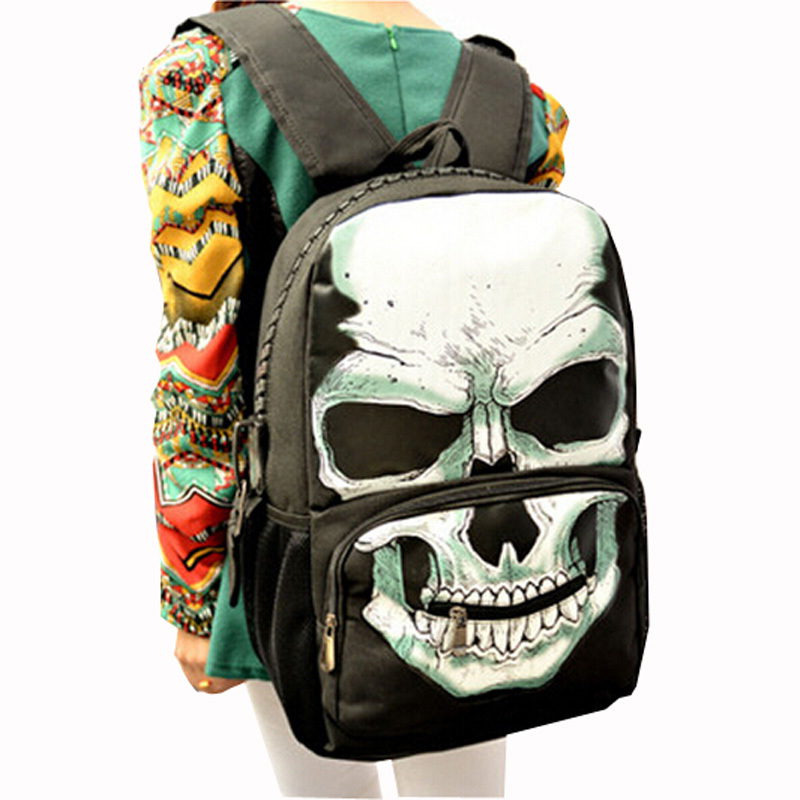 2014 Preppy style 2014 new women backpack men schoolbag backpack men's personality punk 3D skull fluorescence backpacks