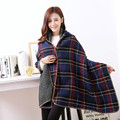 2016 Ladies Warm Winter Hooded Wrap Wool Blends Plaid Shawl Mantle Ponchos And Capes Aztec Casacos
