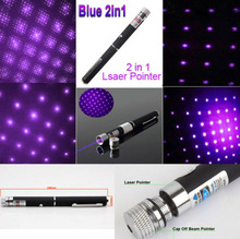 100Pcs/Lot DHL Free Shipping 5MW 405nm 2in1 Star Cap Pointer Blue Violet Purple Laser Pointer Pen