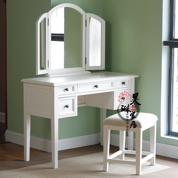 Tocador de madera sólida de estilo americano, tocador plegable retro