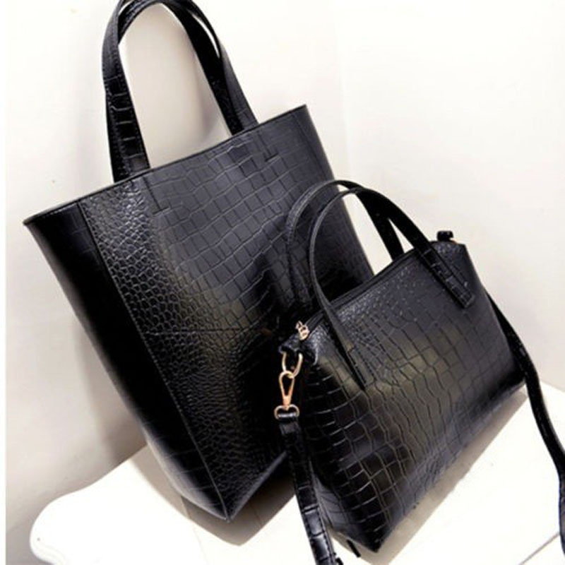 2pieces/set 2016 New Fashion Ladies Shoulder Bag Leather Satchel Totes Women Large Handbag Black ...