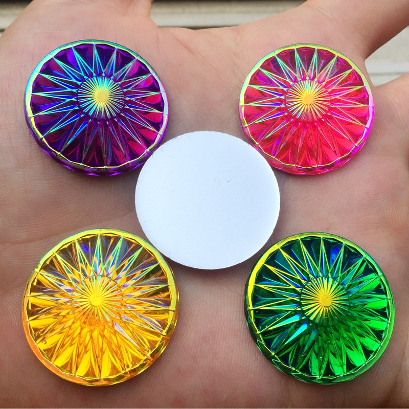 Description Picture 3 of item28mm Shiny AB Round Flatback Resin Rhinestone Applique Stones and Crystals DIY Clothing Buttons Accessories 8pcs-E79