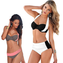 2016 New Bandage Plus Size Bikini Contrast Color Swimwear font b Womens b font Cover Up