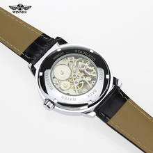 Winner Luxury Carving Skeleton Steampunk Hand Wind Mechanical Silver Genuine Leather Clasp Unisex Lover s Montre