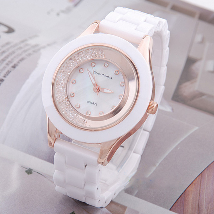 Free shipping The new popular 2013 seven princess ceramic watch cheap bracelet watch leather watch