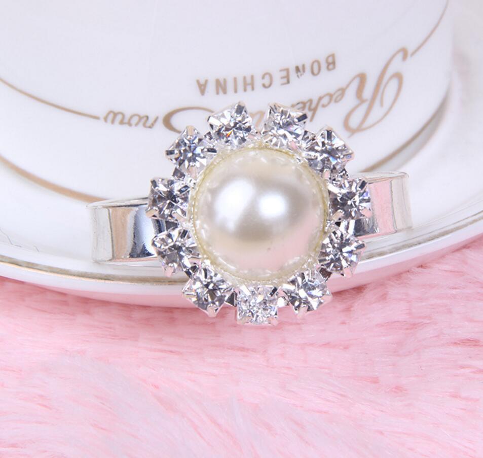 10pcs Round Pearl with Crystals Beaded Napkin Ring Serviette Buckle Holder For Wedding Party Banquet Dinner Decoration