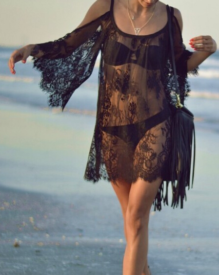 Lace Bikini Beach Cover Up Dress Black and White Beach Wear Cangas De Praia Crochet Dress