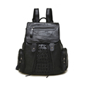 Trend New Sheepskin Backpack England Style Women Rivet Drawstring Flap Bag Fashion Patchwork Genuine Leather Bag