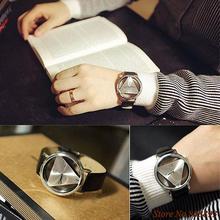 Newly Unisex Charm Glass Hollow Triangle Dial Faux Leather Analog Quartz Wrist Watch 4PXU