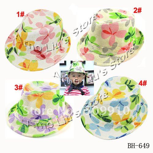 Children Floral Straw Fedora Hat, baby summer cap, kids straw jazz cap, baby top hat headgear 10pcs/lot free shipping