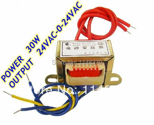 30W EI Ferrite Core Input 220V 50Hz Output 24VAC 0 24VAC Vertical Mount Electric Power Transformer